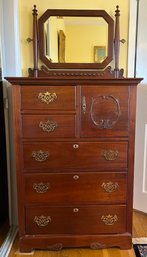 Vintage Solid Wood Door Chest With Mirror - Key Included