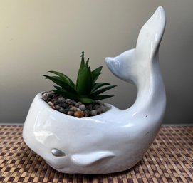 Ceramic Whale Planter With Faux Succulent Arrangement