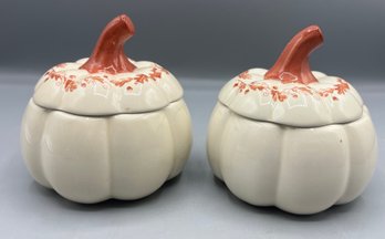 Pumpkin Shaped Ceramic Candle Holders - 2 Total
