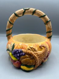 Jay Import Co. Hand Painted Ceramic Cornucopia Basket Pattern Candy Bowl With Handle