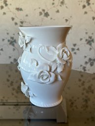 Antique Reflections White Ceramic Vase With Raised Embossed Roses