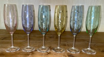 Crystal Etched Champagne Glass Set - 6 Total