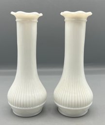 Randall Ribbed Pattern Milk Glass Bud Vases - 2 Total