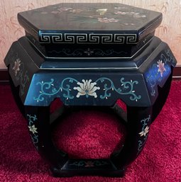 Vintage Asian Flora And Bird Motif Drum Stool/ Plant Stand