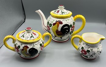 Vintage Ucagco PY Hand Painted Ceramic Teapot/sugar Bowl & Creamer Set - 3 Pieces Total