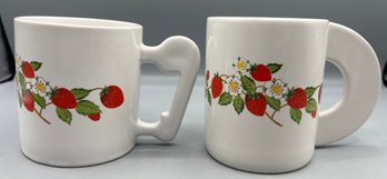 Strawberry Pattern Ceramic Mug Set - 2 Total - Made In Korea