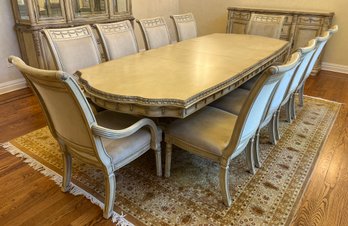 Schnadig Furniture Empire II Collection Parchment Double Pedestal Dining Set With 10 Dining Chairs & 2 Leafs
