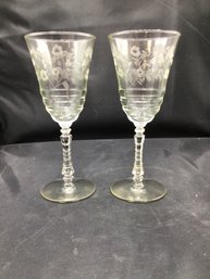 (2) 8in Tall Glasses  -Floral/leaves Design Pattern