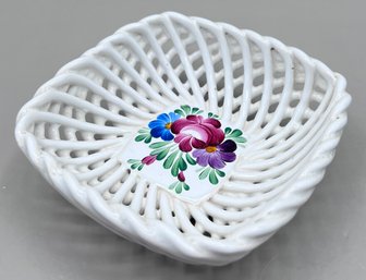 Ceramic Hand Painted Lattice Floral Trinket Dish