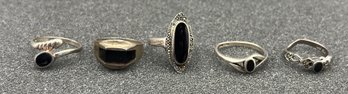 925 Silver Black Onyx Rings - 5 Total - .48 OZT Total