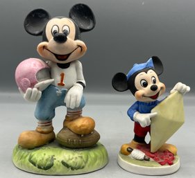 Walt Disney Productions Bisque Porcelain Mickey Mouse Figurines - 2 Total