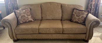 Jackson Furniture Industries Cushioned Sofa With Nailhead Studded Trim - 2 Throw Pillows Included