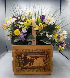 Faux Floral Arrangement With Wooden Basket