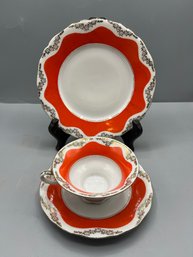 Vintage Roschutz German Porcelain Tea Cup Set - 3 Pieces Total