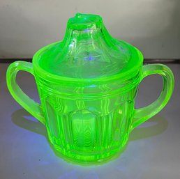 Uranium Glass Two-Handled Sugar Bowl With Lid