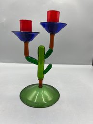 Murano Glass Cactus Pattern Candlestick Holder - Made In Italy