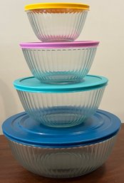 Pyrex Glass Nesting Mixing Bowl Set With Lids Included - 4 Total