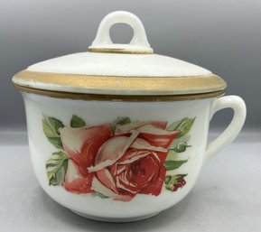 Vintage Hand Painted Floral Pattern Milk Glass Chamber Pot With Lid