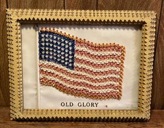 Vintage Handmade American Flag Art Framed - Signed John Lang