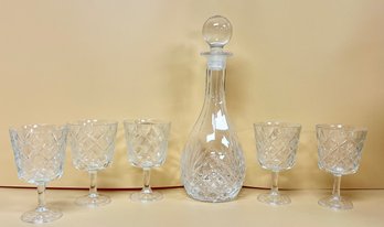 Hand Cut Lead Crystal Decanter With 5 Glasses