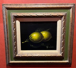 Artist Signed Oil On Wood Still Life Framed - Pears