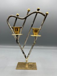 Decorative Wrought Iron Harp Style 2-arm Candlestick Holder