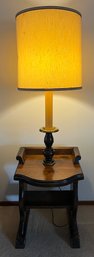 Vintage Wooden End Table Lamp With Shelf