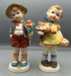 Hand Painted Ceramic Figurines - Boy & Girl - 2 Total