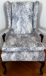 Wingback Chair Light Grey/ Blue Cheetah Print