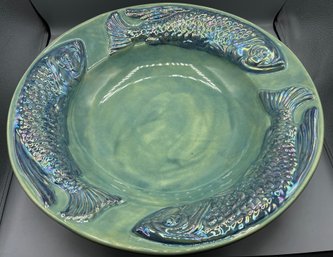 Kiwi Studio Inc Bill Smith Hand Crafted Fish Pattern Ceramic Serving Bowl