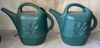 Union Products 1987 Floral Pattern Plastic Watering Cans - 2 Total