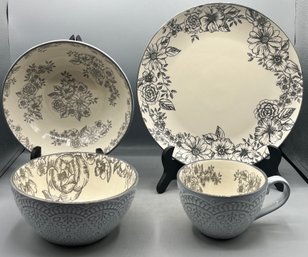 Pfaltzgraff Gabriela Grey Ceramic Tableware Set - 16 Pieces Total