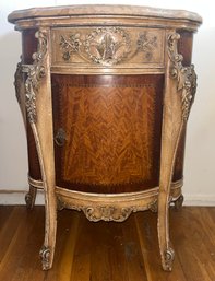 Vintage Louis XV French Provincial Style Inlaid Wooden Marble Top Nightstand