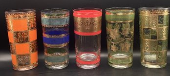 Culver 1960s Highball Glasses With 22K Gold Overlay- 5 Piece Set