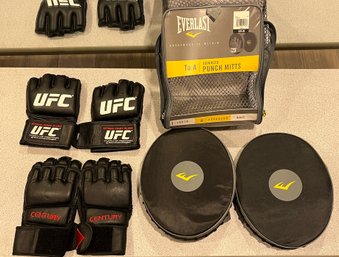 Everlast Punch Mitts With 2 Sets Of UFC Gloves - 3 Piece Set