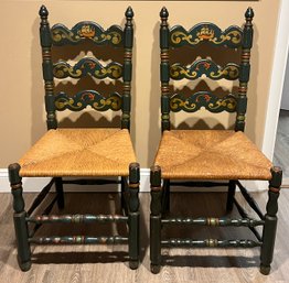 Farmhouse Style Hand Painted Wooden Chairs - 2 Total