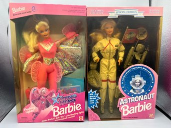 1994/1995 Mattel Astronaut Barbie Doll & Flying Hero Barbie Doll - NEW With Box - 2 Total