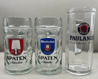 Assorted Glass Beer Mugs - 3 Total