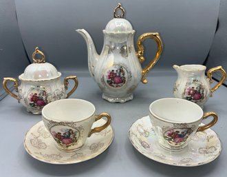 Hand Painted Iridescent Porcelain Tea Set - Made In Japan - 15 Pieces Total