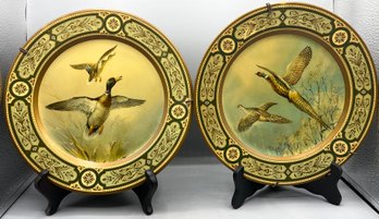 Vintage Baret Ware 1952 Metal Mallard / Pheasants Pattern Wall Plate Set - 2 Total