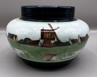 Hand Painted Windmill Dutch Scene Ceramic Vase Made In Holland