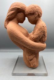 Klara Sever 1986 Signed Clay Sculpture With Lucite Base - Mother & Child