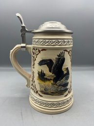 Hand Painted Stoneware Stein With Pewter Lid - Made In Germany