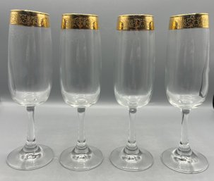 Gold Rim Champagne Glass Set - 4 Total