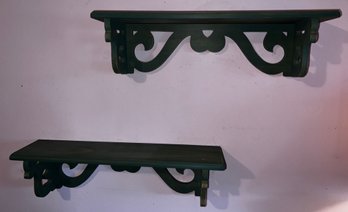 Green Wood Floating Shelf With Scroll Detail- Pair