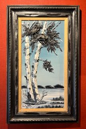 Artist Signed Oil On Masonite Framed  - Winter Tree