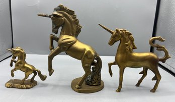 Solid Brass Unicorn Figurines - 3 Total