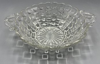 Anchor Hocking Bubbles And Bars Clear Depression Glass Bowl With Handles