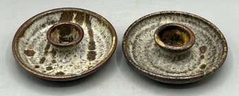 Handcrafted Pottery Candlestick Holder Set - 2 Total - Artist Signed