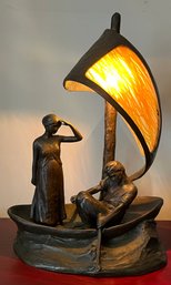 Vintage Peter Tereszczuk Signed Bronze Statue Table Lamp